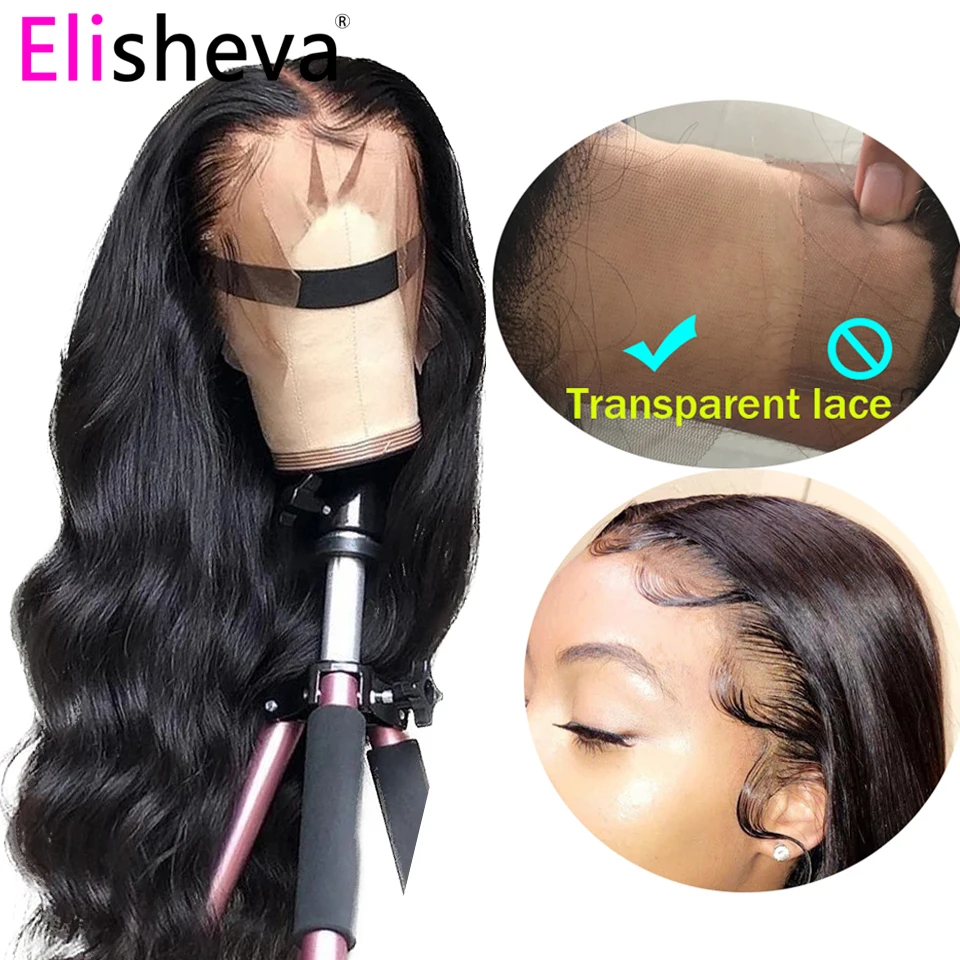 

HD transparent lace body wave wig lace front human hair wigs 13x4 long peruvian black remy natural bleached knots pre plucked