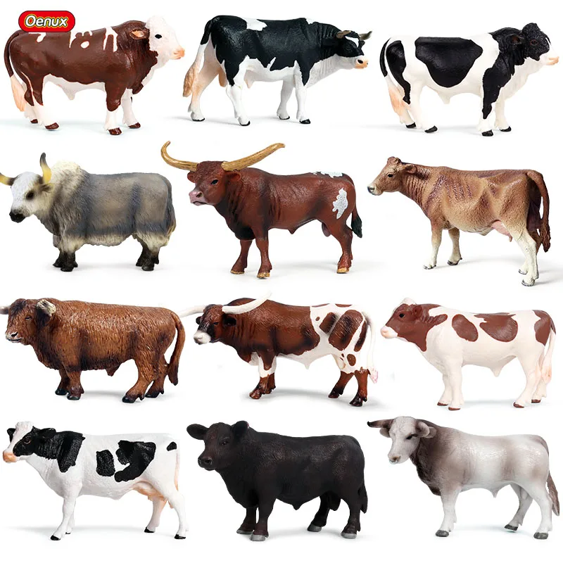 

Oenux Lovely Poultry Cow Model Simulation Farm Animals Calltle Yak Bull OX Calf Action Figures PVC Educational Kids Toy Gift