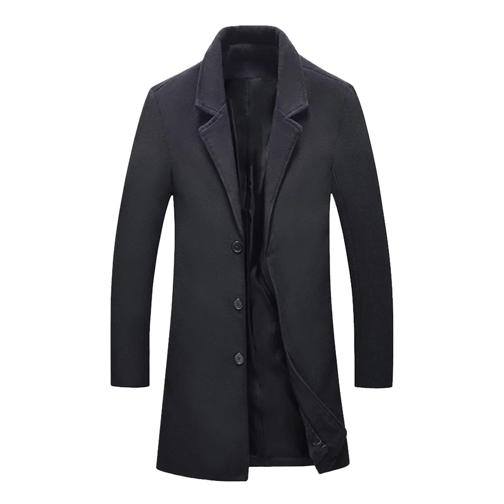 Осень-зима, утолщенные шерстяные куртки, мужские повседневные тренчи, деловые мужские одноцветные классические пальто средней длины, приталенные пальто, новинка - Цвет: Black 2