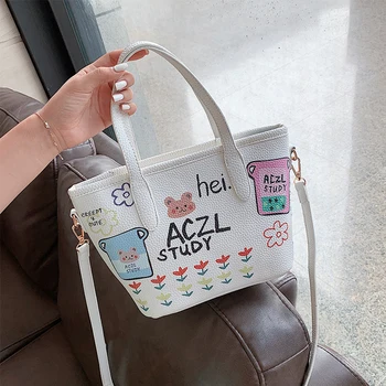 

Large Capacity Handbag Fashion Cute Cartoon Shoulder Soft Zipper Tote Bag Korean Bucket Bolsos De Mujer Ladies Bag DE50ST