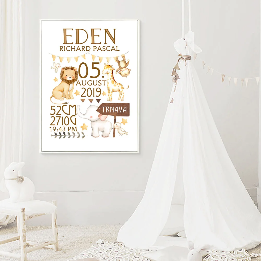 Personalized-Baby-Birth-Custom-Poster-Nursery-Art-Print-Animal-Canvas-Painting-Wall-Picture-Nordic-Kid-Boy (1)