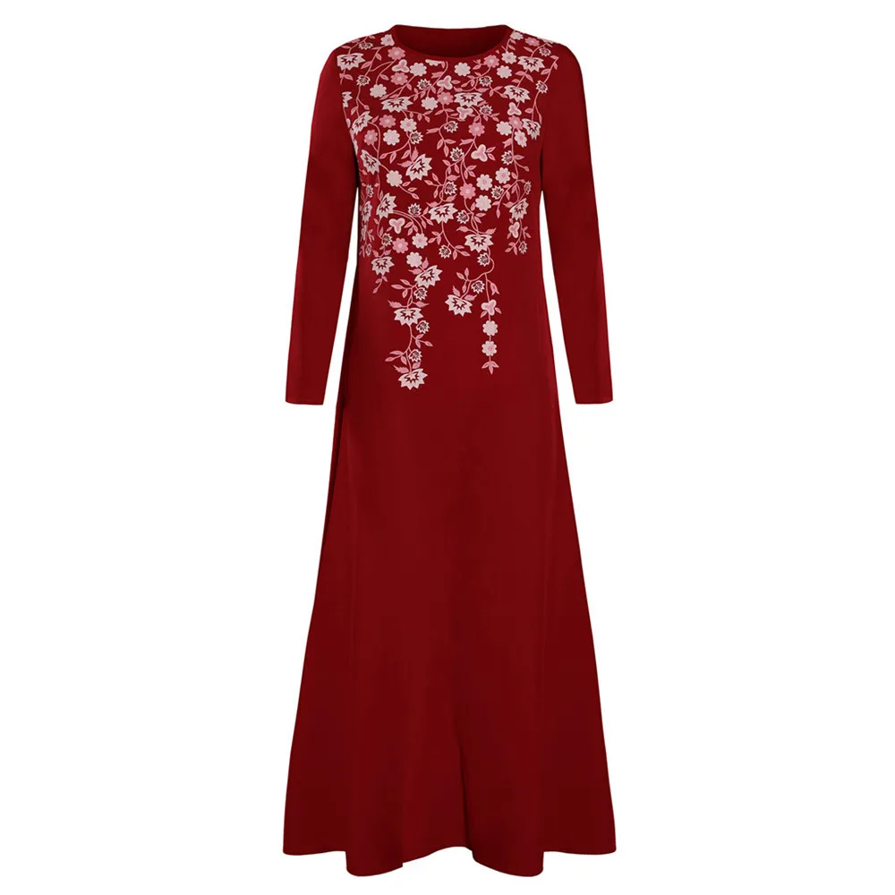 Красный Одежда мусульманское платье абайя женское платье Рамадан цветочный принт мусульманское средней Восточной длинное платье кафтан Муслима мусульман Абая Дубай - Цвет: Красный