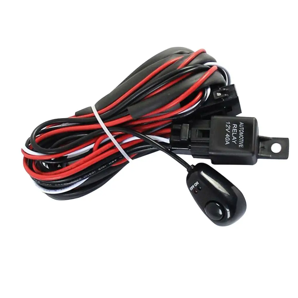 

1Pc Universal Hareness Kit 1 to 2 Led Light Bar Cable 40A 12v 24v Switch Relay Auto Work Driving Fog light Wiring Loom Harness