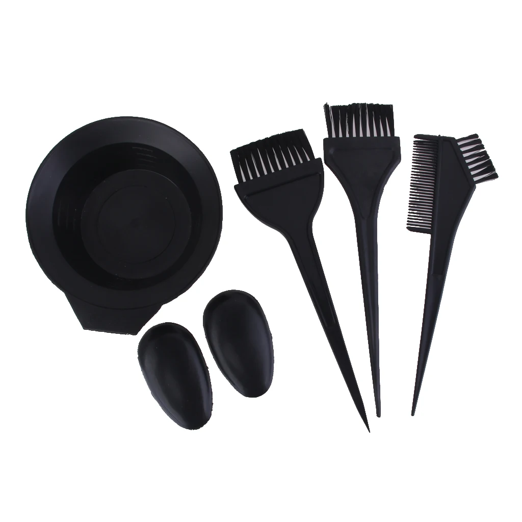 Hair Coloring Dye Tint Bowl Comb Brush Mixing Tool Set for Salon Hairdresser - Black