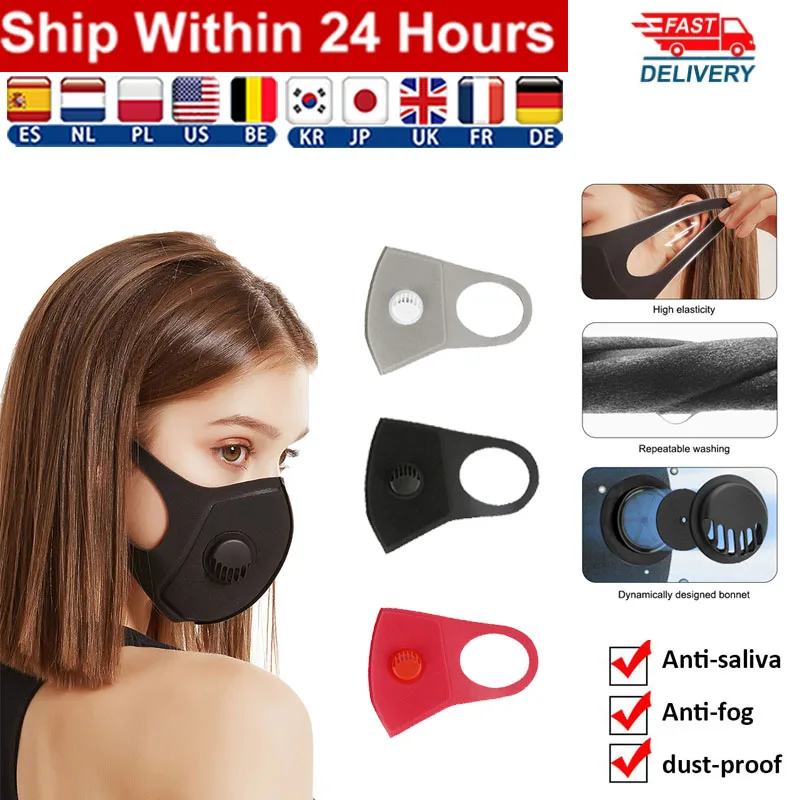 

Fashion Respirator Mask With Breathing Valve Washable Cotton Activated Carbon Filter PM2.5 Mouth Masks Pk N95 Ffp2 Ffp3 Mask