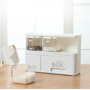 

Kitchen Spice Rack 3 Grids Spoon With Lid Containers Seasoning Box Set Spices Storage Condiment Jar WJB41713