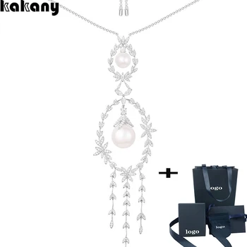 

New Fashion Shiny Zircon Freshwater Pearl War Drop Collar Necklace Olive Leaf Wheat Ears Design Women Wedding Adjustable Jewelry