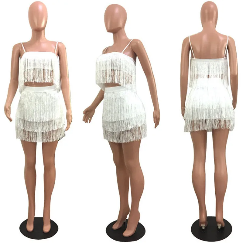 YEYA tassels комплект из двух предметов для женщин Спагетти ремень открытая спина укороченный топ Высокая талия черные шорты комбинезон сексуальный 2 шт. наряды Комбинезоны