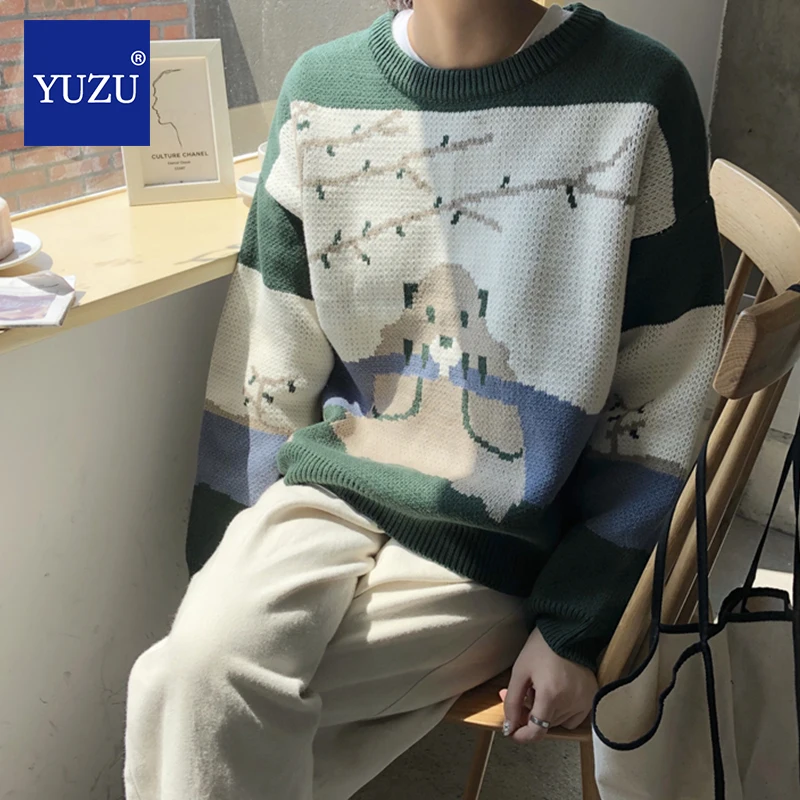 

Animal Print Pullover Woman Loose Koala Jacquard Sweater Korean Green 2020 Spring Casual Long Sleeve Pullover Knitting Jumper