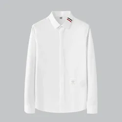2021 outono e inverno nova tencel algodão não ferro high end cor sólida camisa masculina de manga comprida selvagem webbing camisa masculina