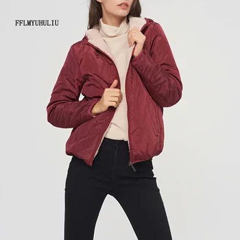 

Autumn and winter new women's cotton coat long-sleeved striped hooded fur thick coat loose fashion short thin casual jacket