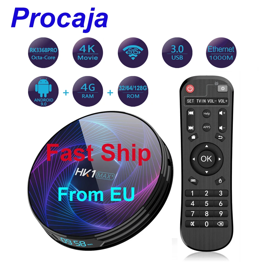 Procaja HK1Max+ Android 9,0 HK1 Max+ Android tv BOX 2G/4G ram 32G/64G/128G rom RK3368PRO Восьмиядерный 1000M LAN телеприставка