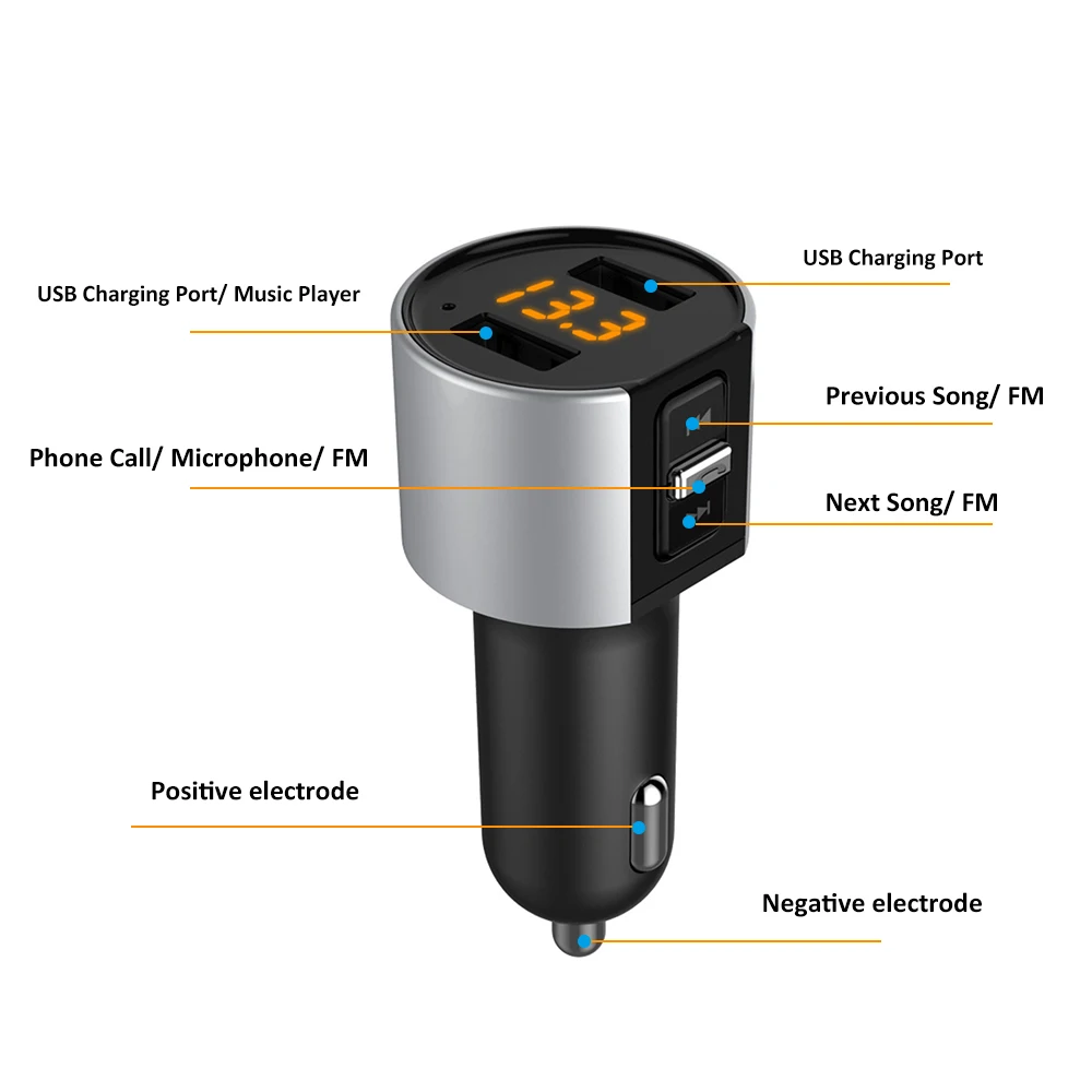 C26S автомобиля Bluetooth FM передатчик 5В/3.4A двойной usb-порт для зарядки поддержка карт флеш-накопителей музыка MP3 плеер передатчик для автомобиля телефонные звонки в режиме Hands-free