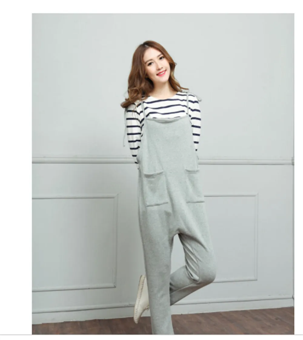 Pants Maternity Clothings Pregnant casual loose outer wear maternity jumpsuit cotton+nylon gray,black Long women bib pants
