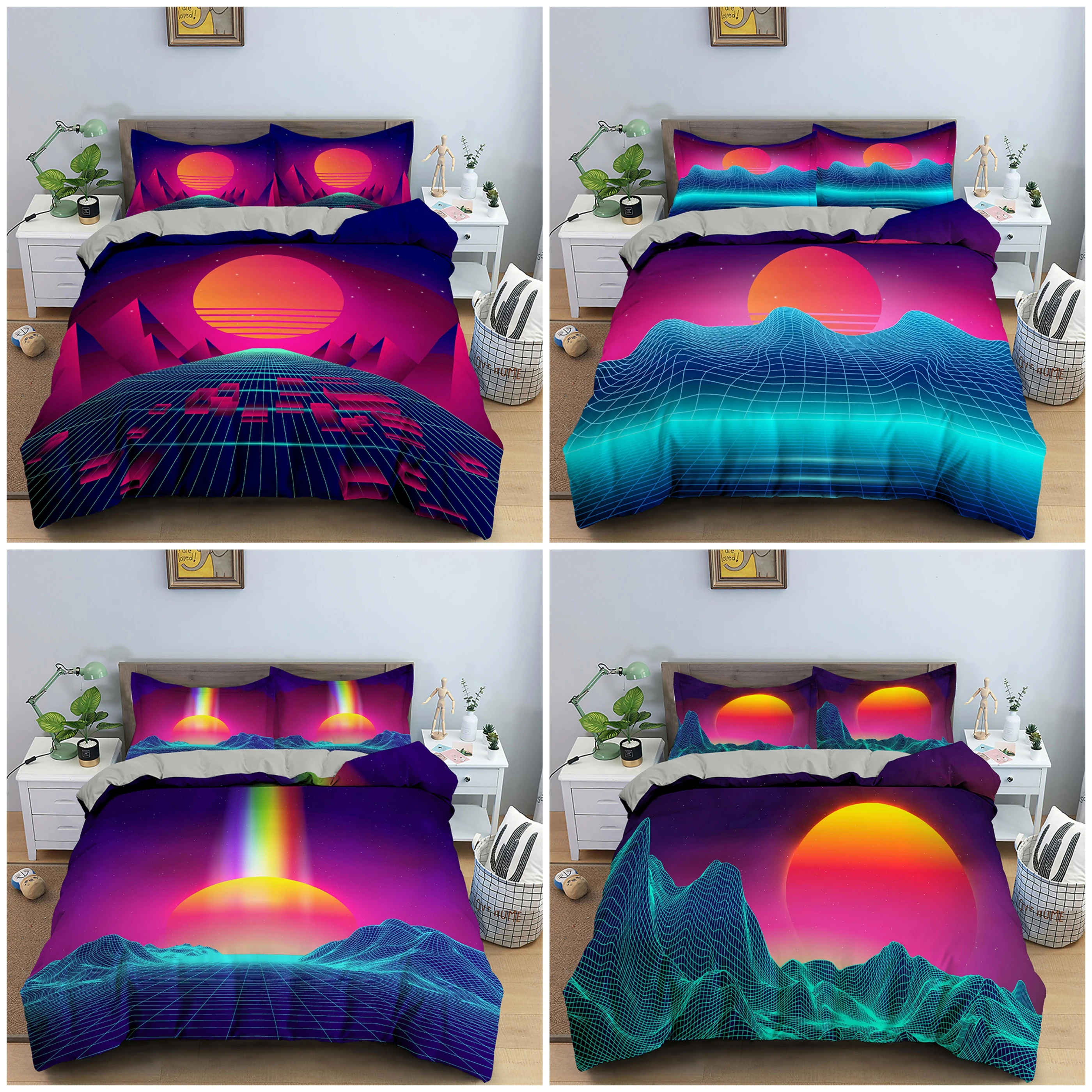 

Abstract Sunset Pattern Bedding Set Soft Microfiber Duvet Cover With Pillowcases Comforter Cover Full Queen King Bedclothes