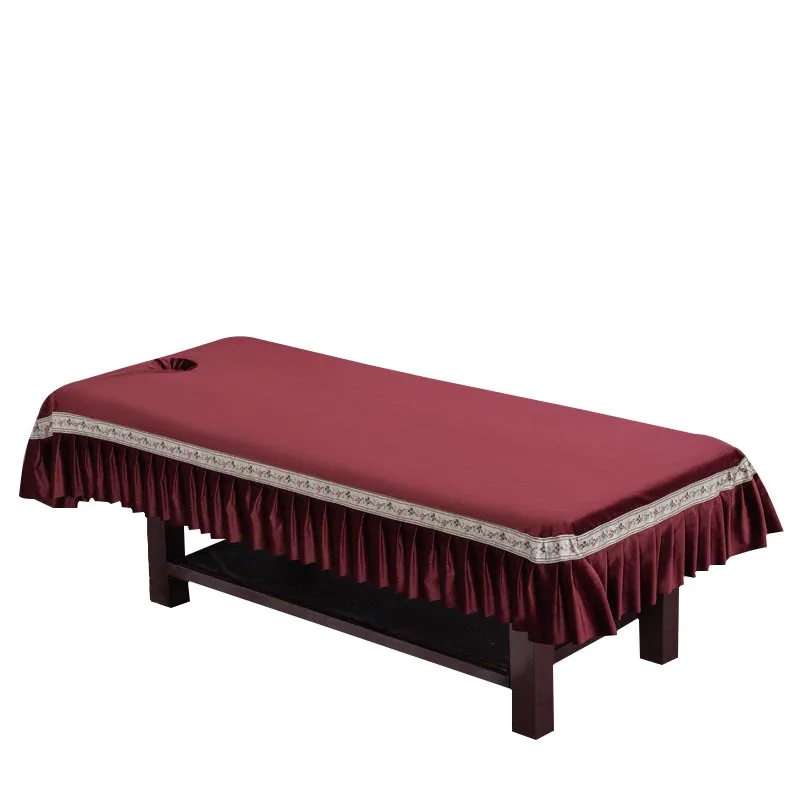 Высокое качество Голландский кашемировая косметический для салона, кровати листы спа массаж стол кроватный для листов полное покрытие с юбкой - Цвет: wine red