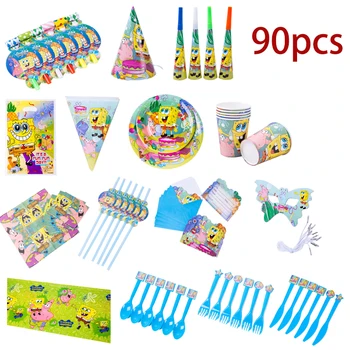 

90pcs Spongebob Theme Disposable Party Tableware Set Spongebob Kids Birthday Party Decor Spongebob Paper Plates Party Supplies