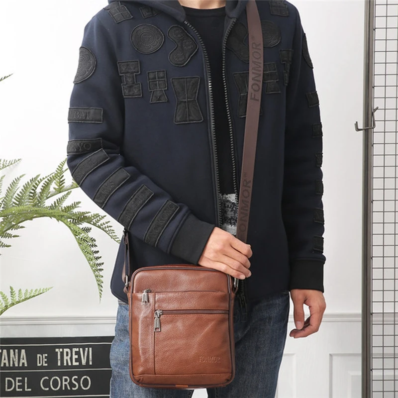 Weysfor Mini Genuine Leather Crossbody Bag Men Casual Single Zipper Shoulder Handbags Bag Male Small Men's Messenger Bags