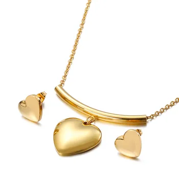 

Stainless steel jewelry Japanese and Korean fashion all-match heart-shaped necklace and earrings set