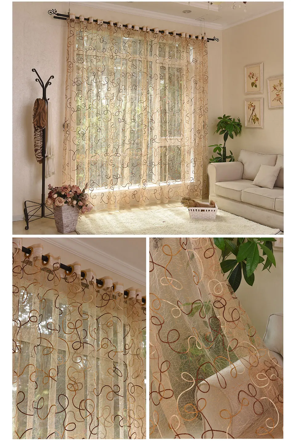 Modern Voile Curtains Embroidered Sheer Curtains Window Tulle for Bedroom Living Room Tulle Curtain for Kitchen Window Screening