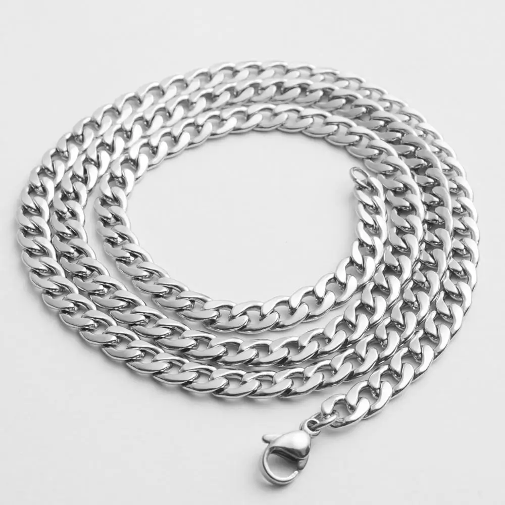 Punk Size 2-7mm Mens Curb Cuban Link Chain Stainless Steel Necklace Women Silver Color Male Jewelry Gifts Hiphop Boy