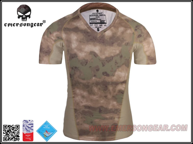 

emersongear Emerson Skin Tight Base layer Shirt Running Hiking Summer Shirt V-Neck Camo Stretched Shirt Quick Drying