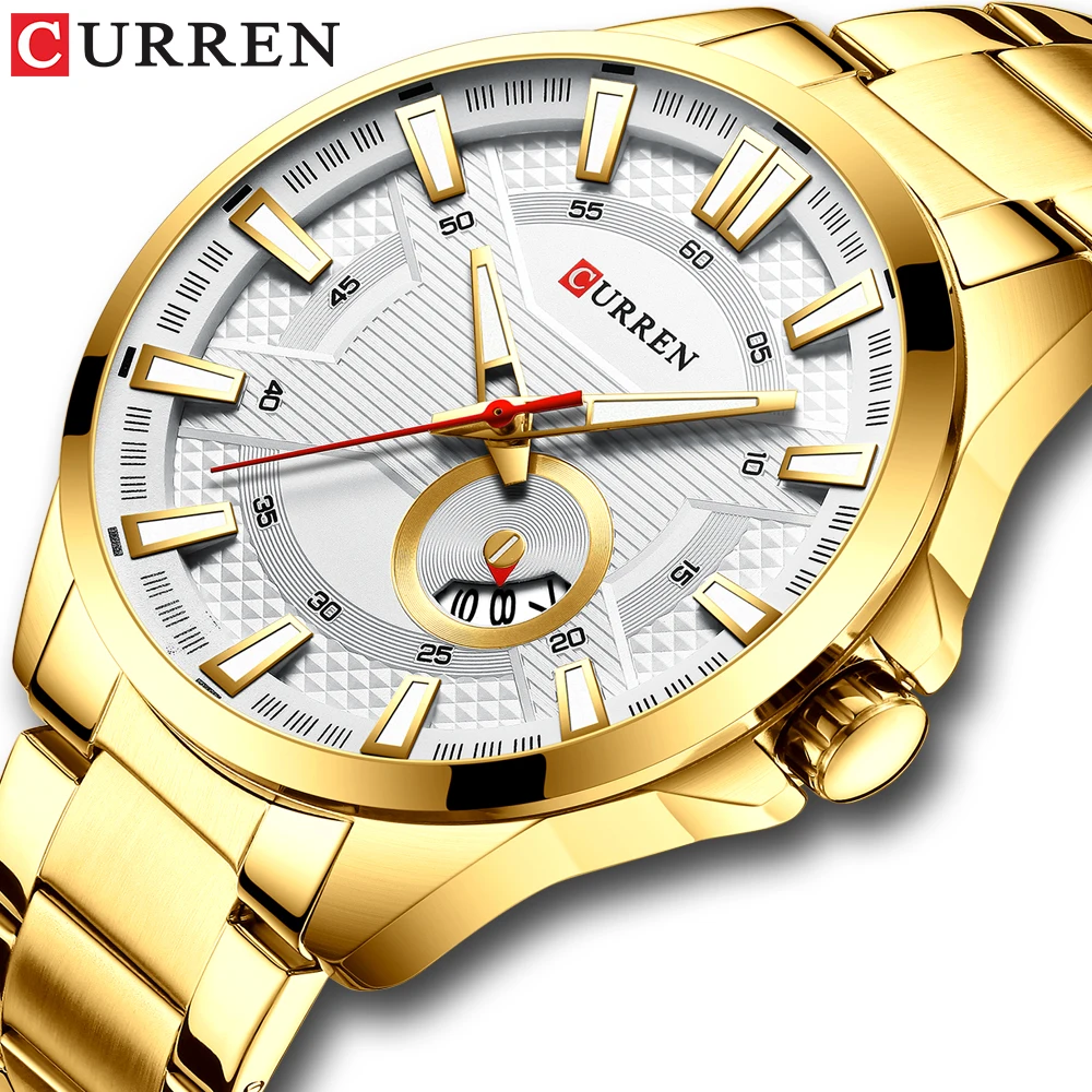 

Curren Quartz Watch Men Top Brand Luxury Wristwatch Golden Stainless Steel Strap Watches Clock Male relogio masculino 2019 News