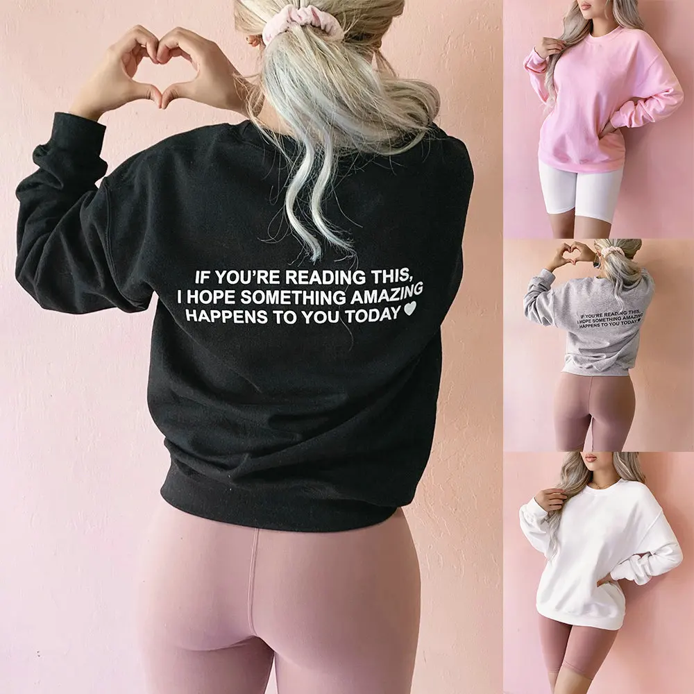 

2020 New Autumn Women Fashionable Solid Color English Printed O Neck Long Sleeve Top Casual Back Letter Hoodie The Streets Tops