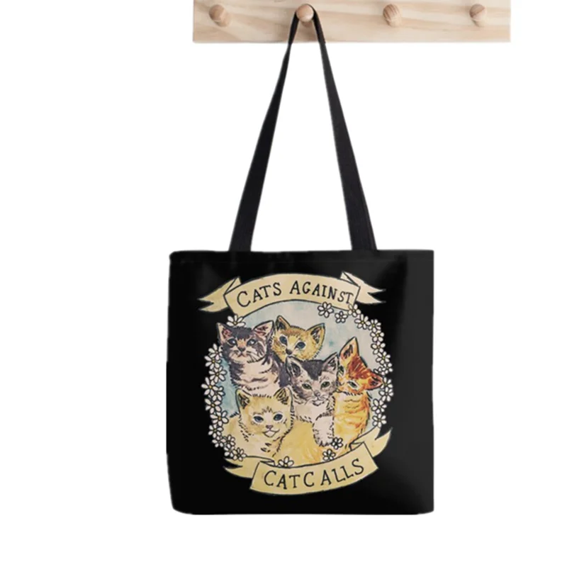 Shopper Cats Against Catcalls Bag Printed Tote Bag women Harajuku shopper handbag girl Shoulder shopping bag Lady Canvas Bag