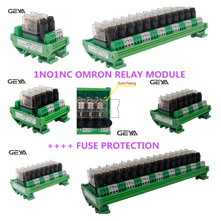 GEYA NGG2R 4-Канальный Релейный Модуль реле Omron доска с предохранителем 1NO1NC 12V 24V AC/DC