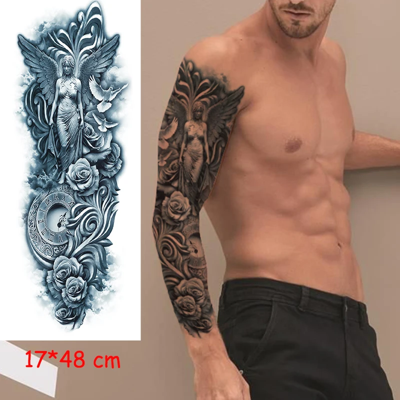 Водостойкая временная татуировка наклейка Лев девственница полная рука цвет поддельные татуировки большого размера флэш-тату рукава татуировки для мужчин и женщин