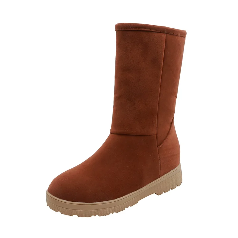 EGONERY/ г., новые зимние сапоги в сдержанном стиле удобная женская обувь на платформе с круглым носком на среднем каблуке, большие размеры Прямая - Цвет: brown