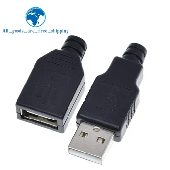 

1Set Type A Male USB 4 Pin Plug Socket Connector +Type A Female USB 4 Pin Plug Socket Connector With Black Plastic Cover For DIY