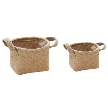 

LUDA 2Pcs Braided Jute Cloth Flowerpot Storage Basket Cotton Linen Blended Desktop Storage Box Kids Toys Sundries Organizer Laun