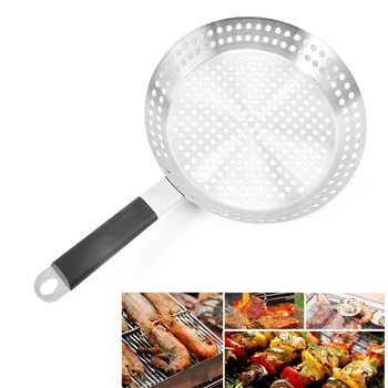 

Stainless Steel Plastic Handle Barbecue Plate round Roasting Plate BBQ Leaking Hole Barbecue Plate Barbecue Basket Barbecue Tool