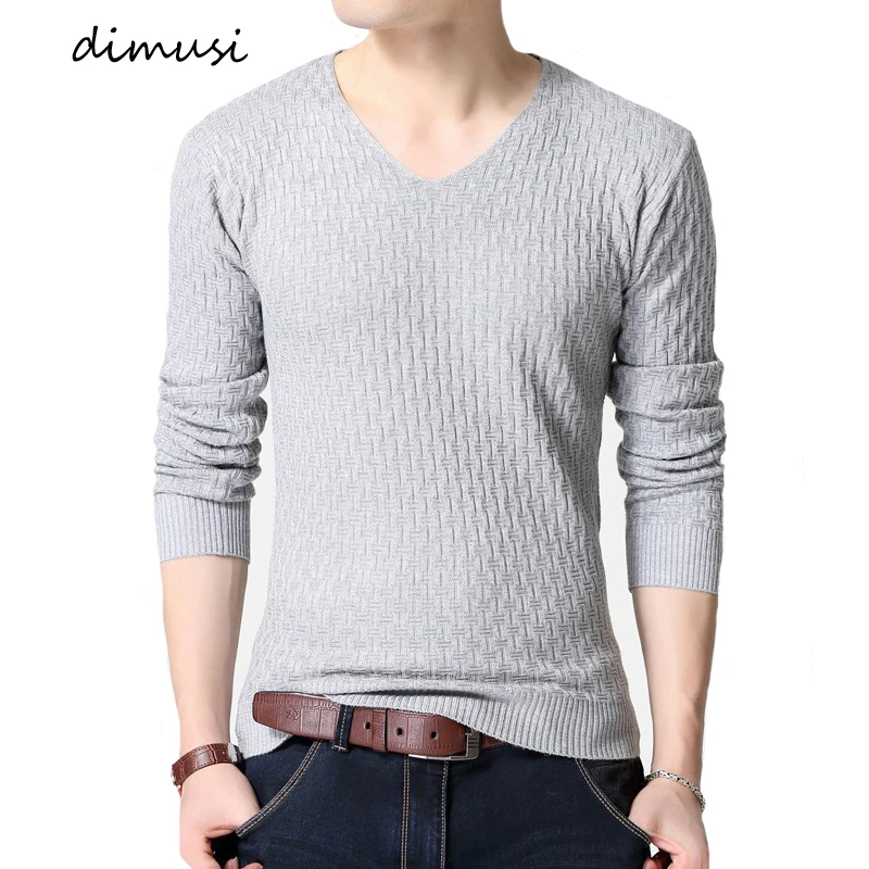 DIMUSI осенний мужской свитер Повседневный v-образный вырез сплошной цвет водолазка рубашка свитера для мужчин Slim Fit бренд шерсть трикотажные пуловеры одежда