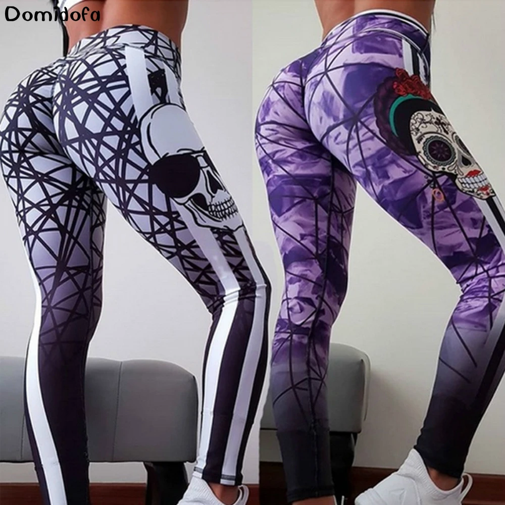 

2019 Human Skeleton Personality Number Printing Sports Pants High Waist Polyester Yoga Hip Hit Underpant Woman