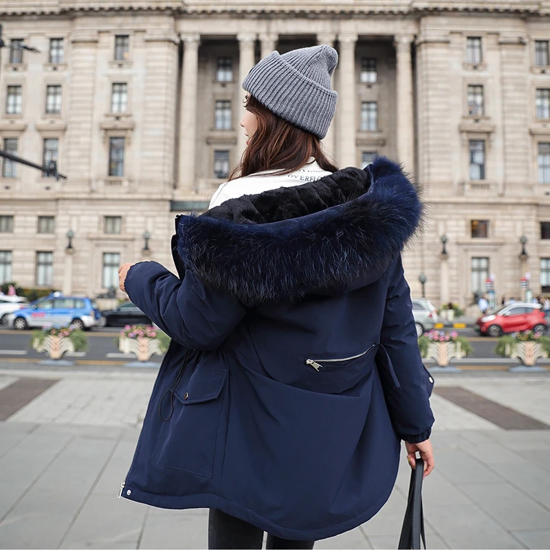 Fashionable Warm Cotton Liner Hooded Down Parkas Coat Winter Jacket Women Adjustable Waist Fur Collar Jacket Parka 2020 New