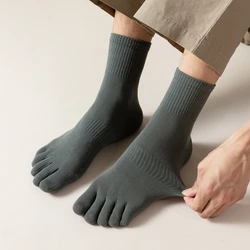 Five-finger socks men's autumn winter thick dark color deodorant solid color socks high quality cotton business sports socks