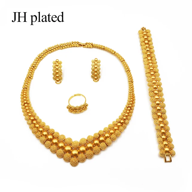 Buy OnlineNigeria Dubai Gold Color Jewelry Sets African Bridal Wedding Gifts Party For Women Bracelet Necklace Earrings Ring Set Collars.