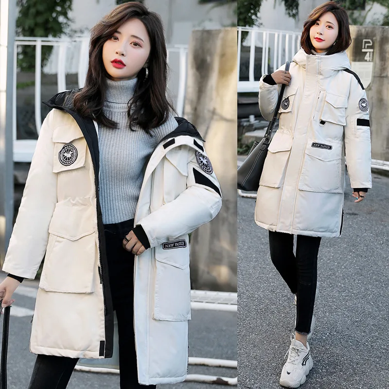 

2019 Winter New Style Workwear Pike down Jacket Cotton-padded Clothes Mid-length Loose Thick COUPLE'S Hooded Cotton Coat