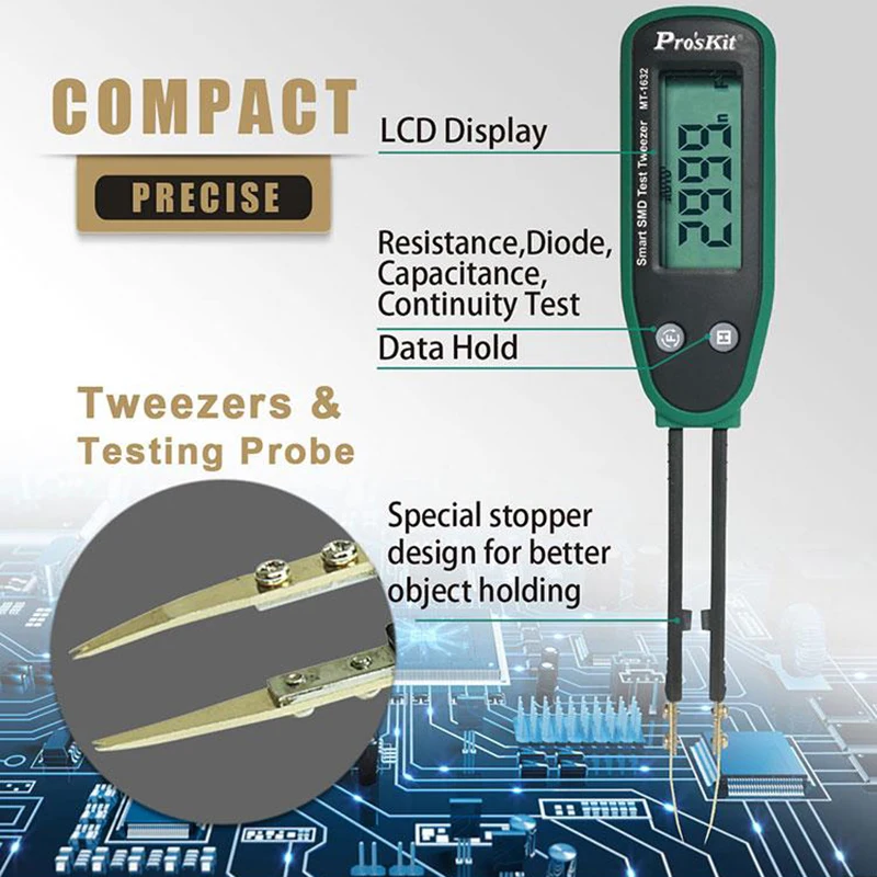 Po'sKit MT-1632 обнаружения SMD компоненты резистор конденсатор тестер Съемная головка Пинцет патч диод тест клип LCR тестер