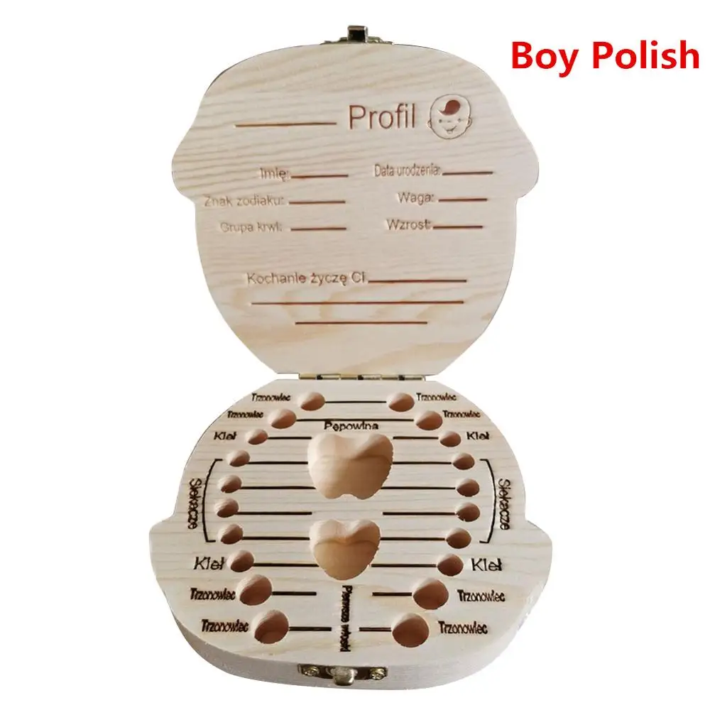 Boy Polish Деревянные детские молочные зубы коробка Детские сувениры Фетальные волосы зуб Коллекция Деревянный чехол - Цвет: Boy Polish