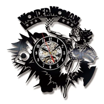 

Vinyl CD Record Wall Clock Modern Design Wonder Woman Theme Clocks Vintage Retro Style Wall Watch Art Home Decor Silent 12 inch