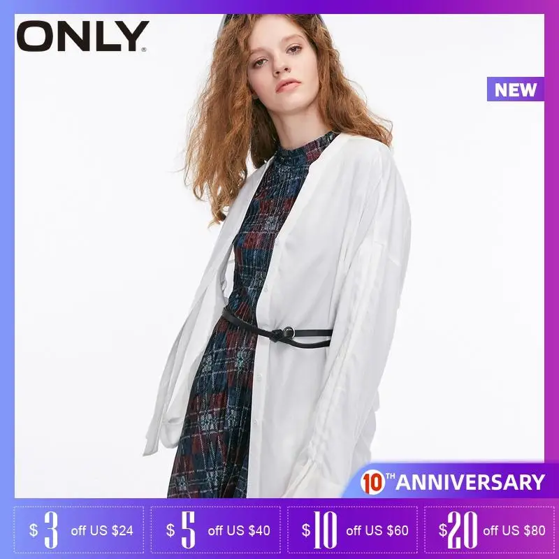 

ONLY summer V Neck easing draw string Long sleeve blouse women| 118331517