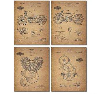 Motorcycle Design Sketch Poster Retro English Patent Figure Porch Study Bedroom Canvas Painting Man's Room Decor Living Room