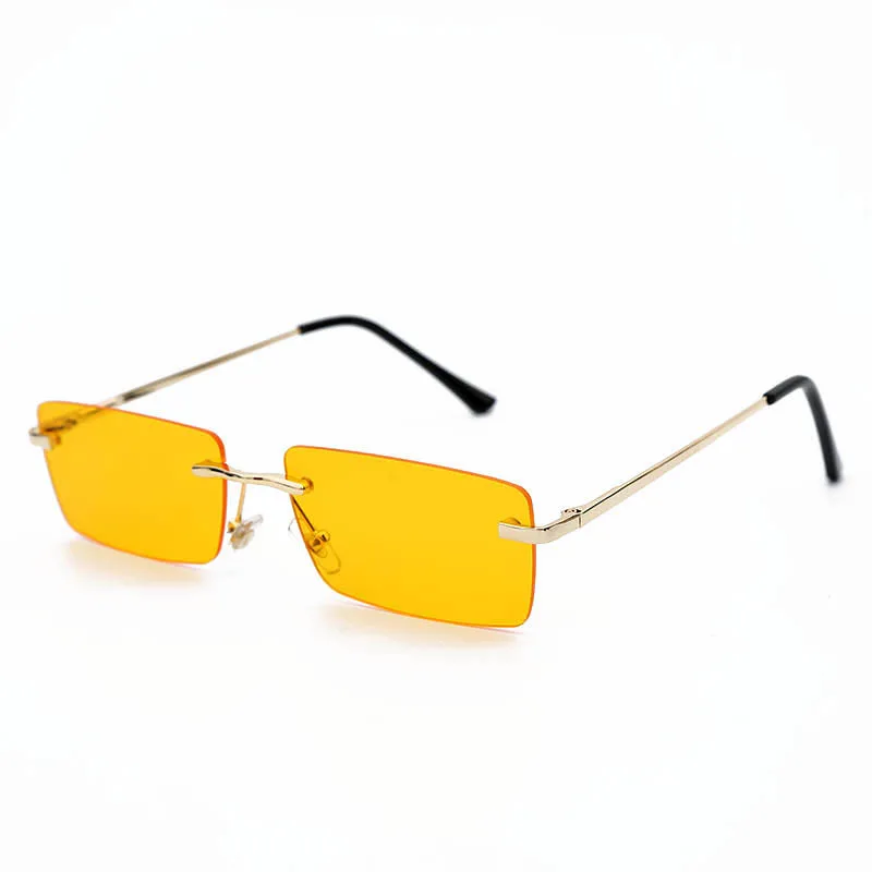Винтажные прямоугольные Солнцезащитные очки женские кошачий глаз металлическая оправа Квадратные Солнцезащитные очки для мужчин унисекс вечерние розовые прозрачные линзы очки Новые - Цвет линз: Yellow