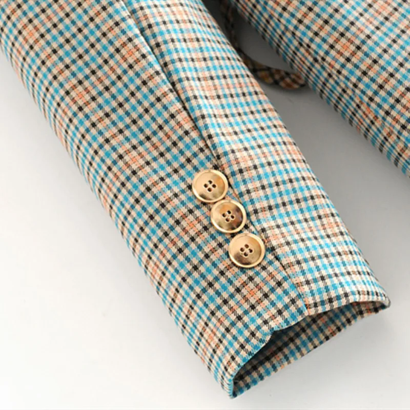 NSZ женский винтажный клетчатый Блейзер двубортный офисный бизнес Хаундстут Дамская куртка клетчатое пальто элегантная верхняя одежда