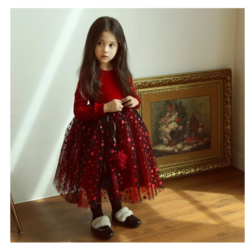 Рождественское газовое платье принцессы с блестками и звездами для маленьких девочек; сезон осень-зима; теплые вечерние платья с флисовой подкладкой для детей 10-12 лет