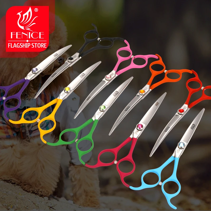 Fenice 6.5 inch Professional Dog Grooming Down Curved Scissors Colorful Shears Groomer Tools Japan 440C Set Comb and Bag dog grooming scissors dog grooming scissors kit